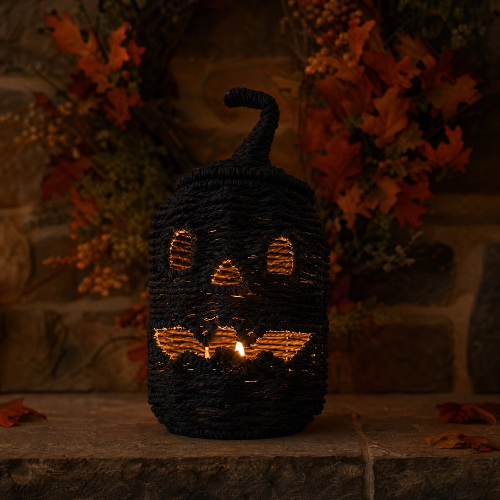 Spooky Yard™ THOPBPRK 2026 Black Halloween Woven Pumpkin Jack-O'-Lantern, Pumpkin, USE LED Candle, Rattan Fall for Home, 1Pack 11.8 Inch A