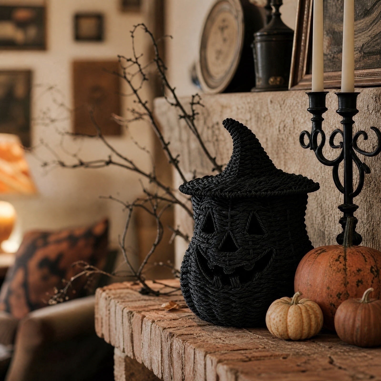 Spooky Yard™ THOPBPRK 2026 Black Halloween Woven Pumpkin Jack-O'-Lantern, Pumpkin, USE LED Candle, Rattan Fall for Home, 1Pack 11.8 Inch A