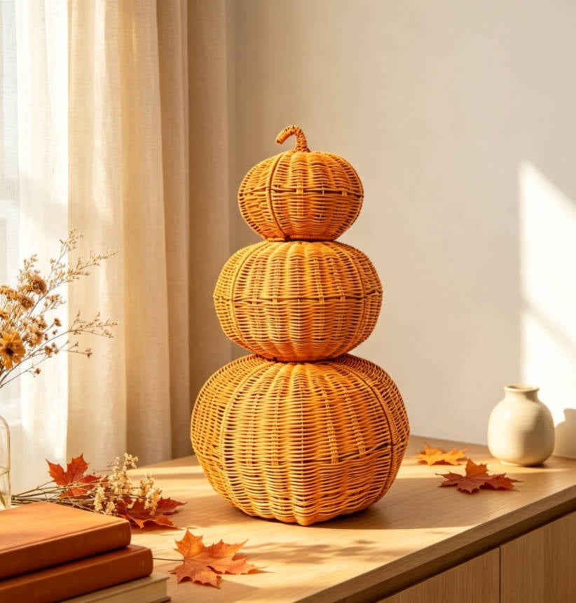 Spooky Yard™ THOPBPRK 2026 Black Halloween Woven Pumpkin Jack-O'-Lantern, Pumpkin, USE LED Candle, Rattan Fall for Home, 1Pack 11.8 Inch A