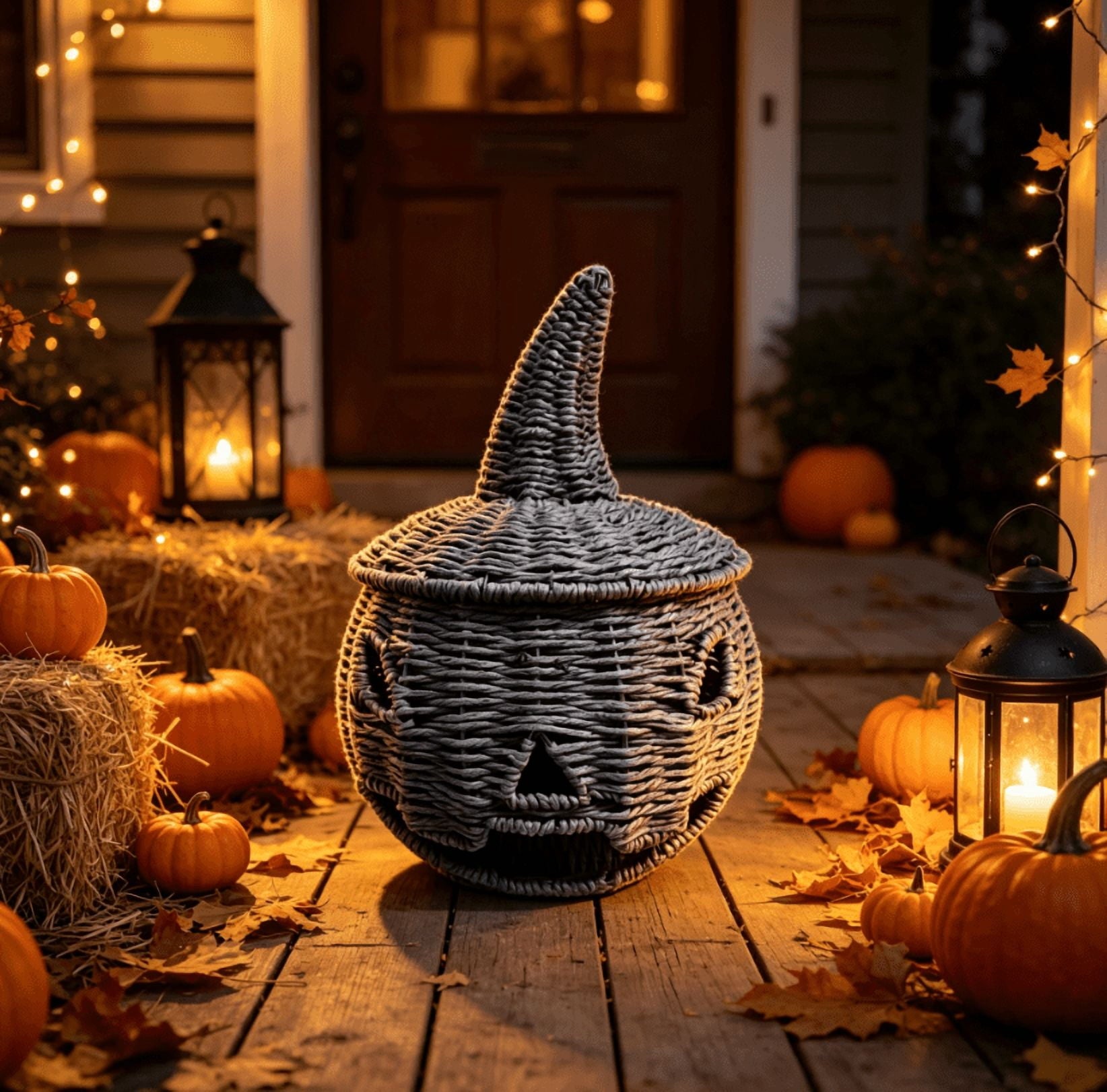 Spooky Yard™ THOPBPRK 2026 Black Halloween Woven Pumpkin Jack-O'-Lantern, Pumpkin, USE LED Candle, Rattan Fall for Home, 1Pack 11.8 Inch A
