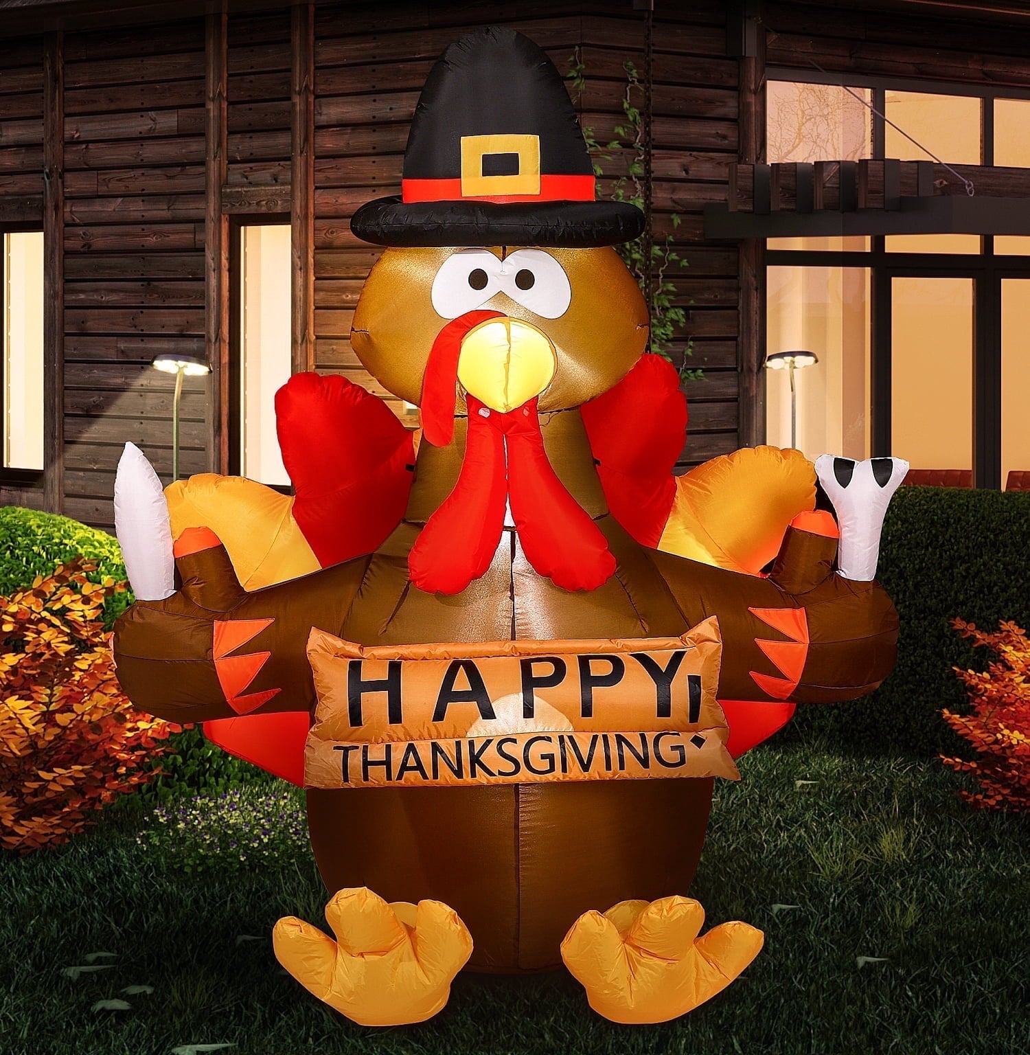 Thanksgiving Inflatable Turkey 5FT Blow up Outdoor Thanksgiving Inflatables Decoration with LED Lights for Holiday Party Yard Garden