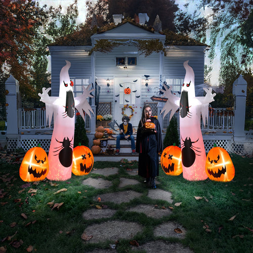 12 ' Halloween Ghost & Pumpkin Outdoor Halloween Inflatables for Patio Garden Decor,1 Pcs