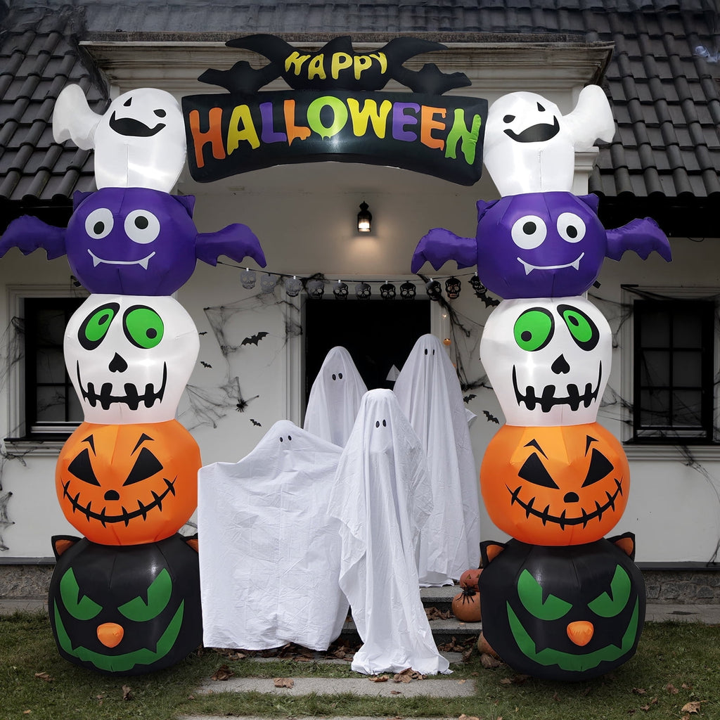 8.2' Halloween Inflatables Pumpkin Ghost Archway, Blow up Hallowee Decorations with Built-in LED Lights for Holiday