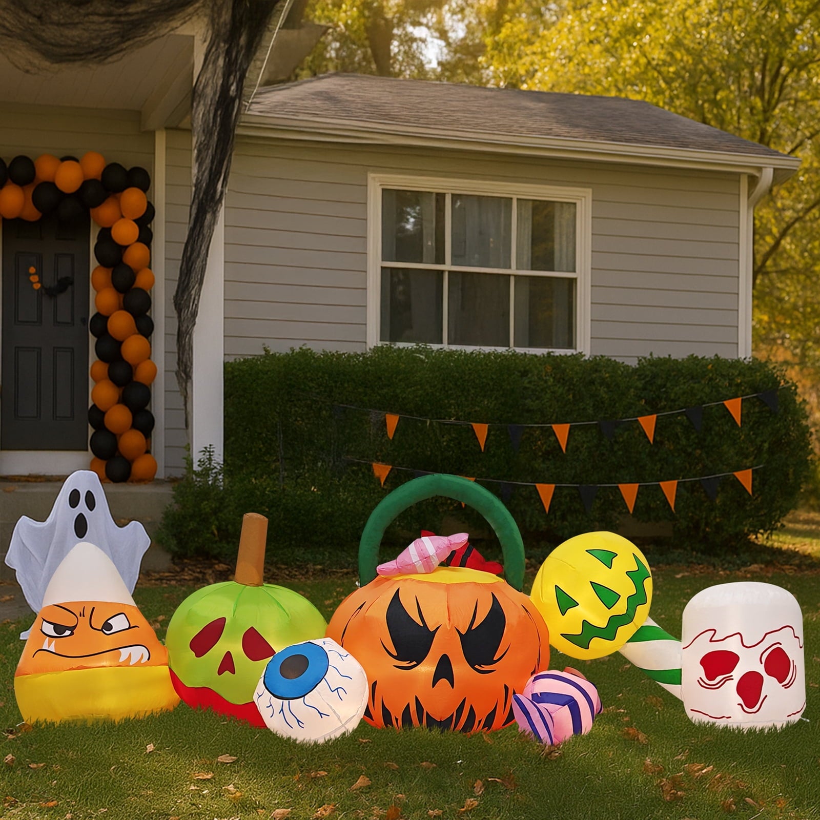 Spooky Yard™ 8.2' Halloween Inflatables Pumpkin Ghost Archway, Blow up Hallowee Decorations with Built-in LED Lights for Holiday