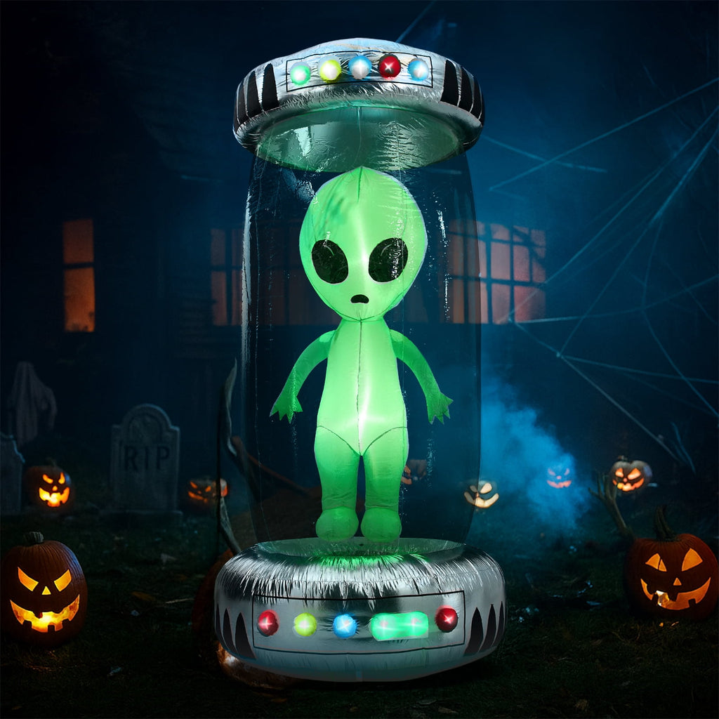 8' Halloween Inflatables UFO Alien Decoration Outdoor Light-up Holiday Decoration Halloween Decoration