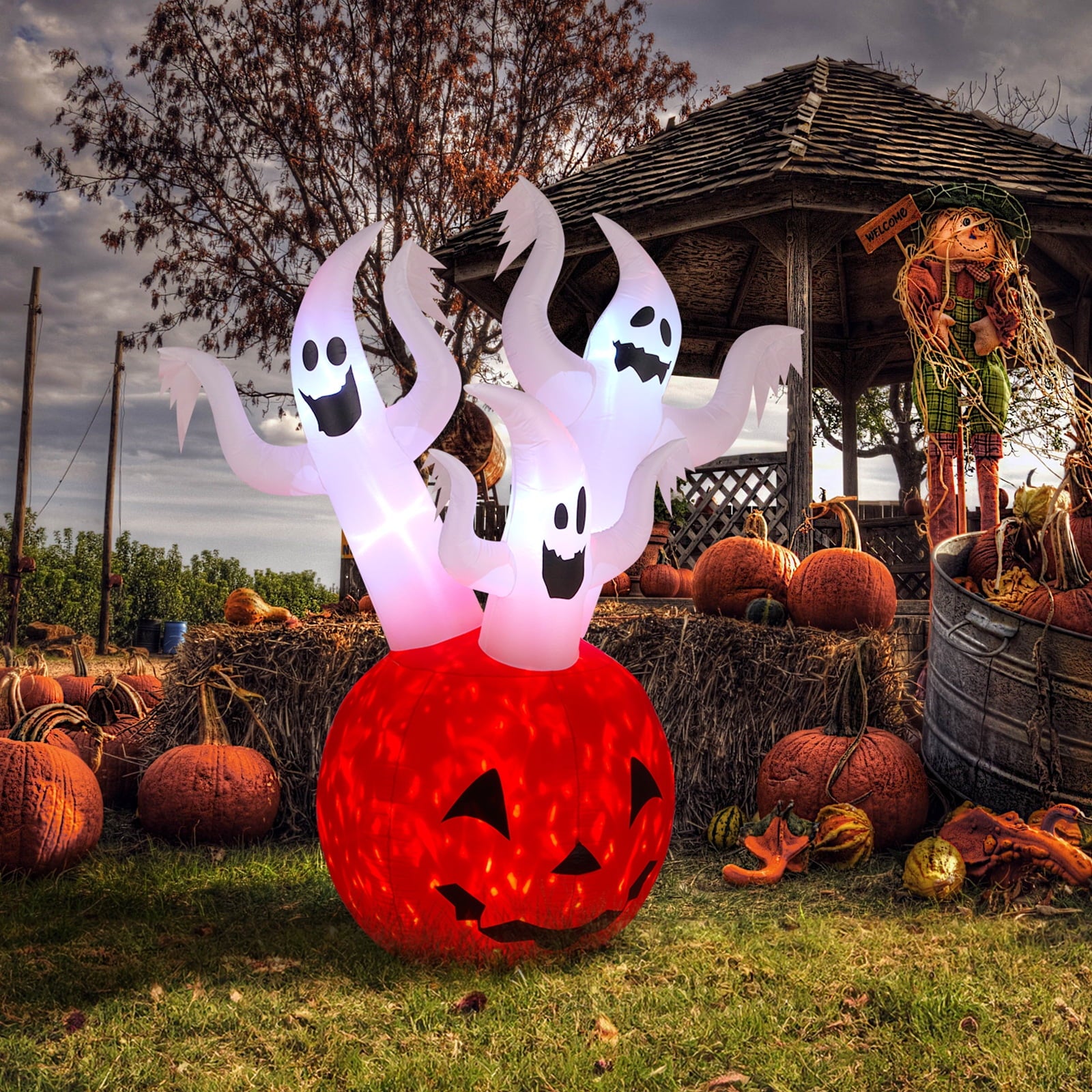 Halloween Ghost and Pumpkin Outdoor Halloween Inflatables for Patio Garden Decor