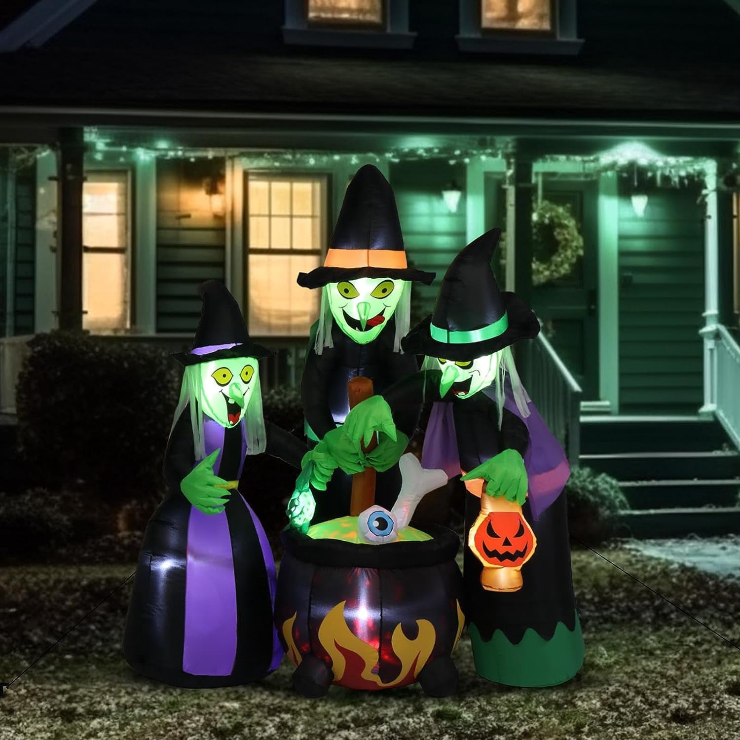 VINGLI 6FT High Halloween Inflatables Outdoor Decorations, Blow Up Scary 3 Witches Halloween Yard Decorations, Built-in LED Lights Décor for Indoor Home Party Garden Lawn Store
