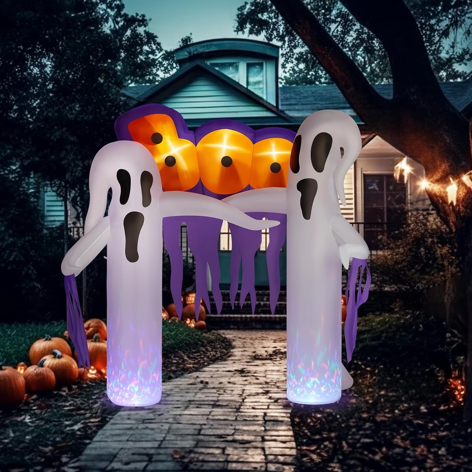 VINGLI 9.8FT Inflatable Halloween Outdoor Decorations, Blow Up Yard Decorations, Built-in LED Lights Décor for Indoor Home Party Garden Lawn Store, White Ghost Archway