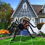 Vafful Halloween Decoration Outdoor Yrad Spider Web 275'' and 59'' Giant Spider with 20 pcs Small Spider and 40g Stretch Cobwebs for Indoor Outdoor Yard Haunted House Party Halloween Decor