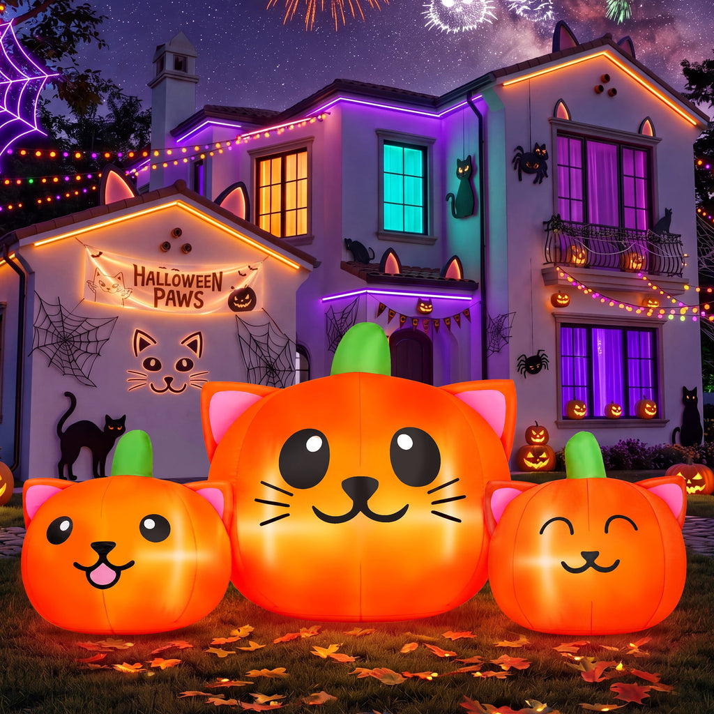 6.2FT Halloween Inflatable Pumpkin Cat Outdoor Decorations, Halloween Blow Ups with Lights for Party, Yard