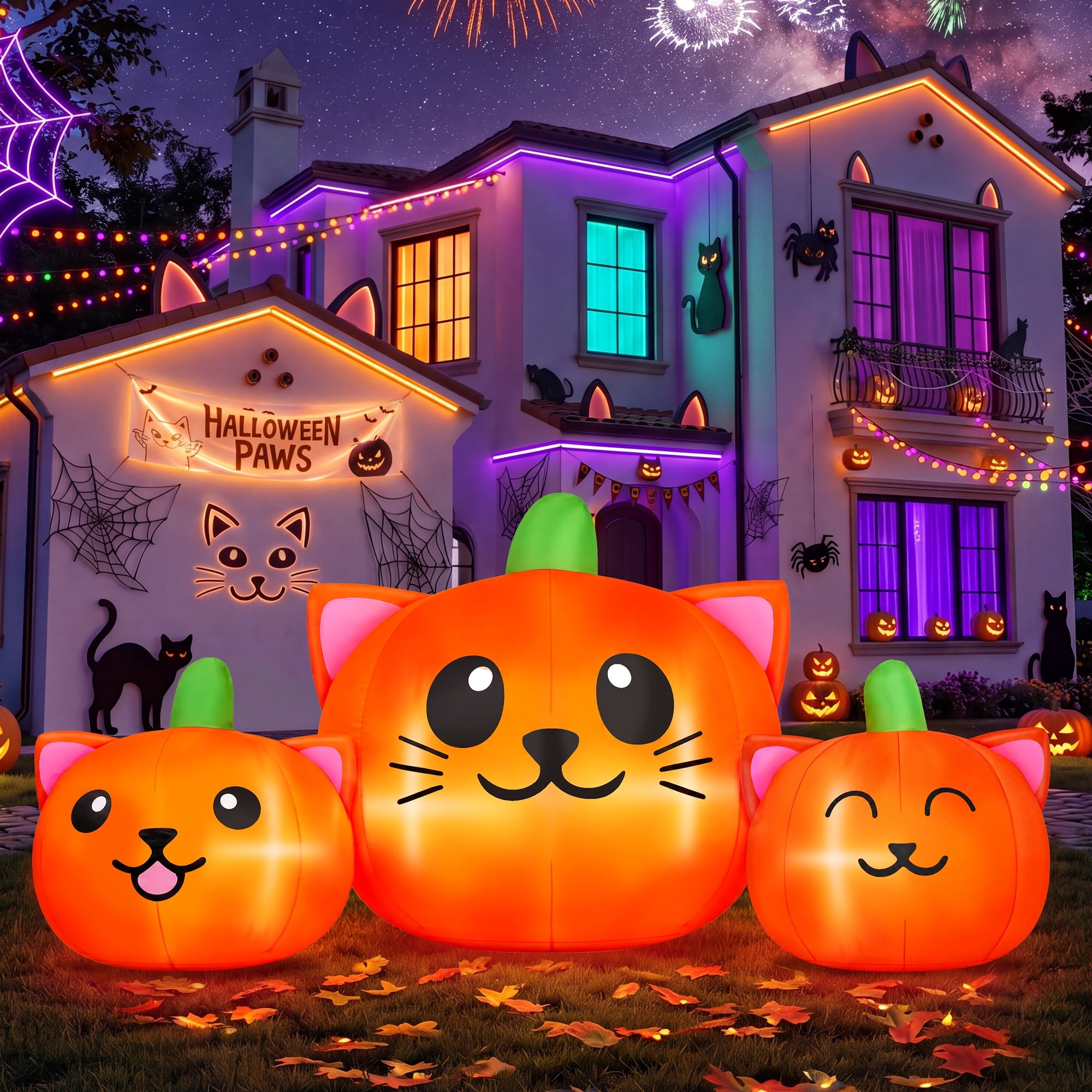 6.2FT Halloween Inflatable Pumpkin Cat Outdoor Decorations, Halloween Blow Ups with Lights for Party, Yard