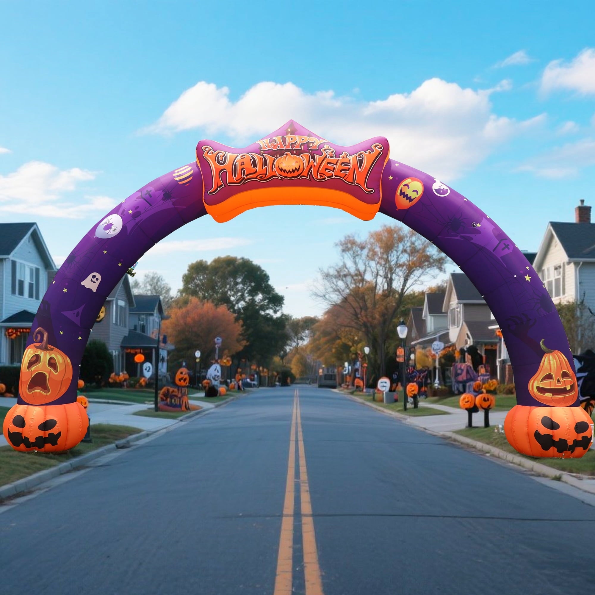 Wellcomer 27ft Halloween Giant Inflatable Pumpkin Arch with Built-in Blower - Halloween Outdoor Decor