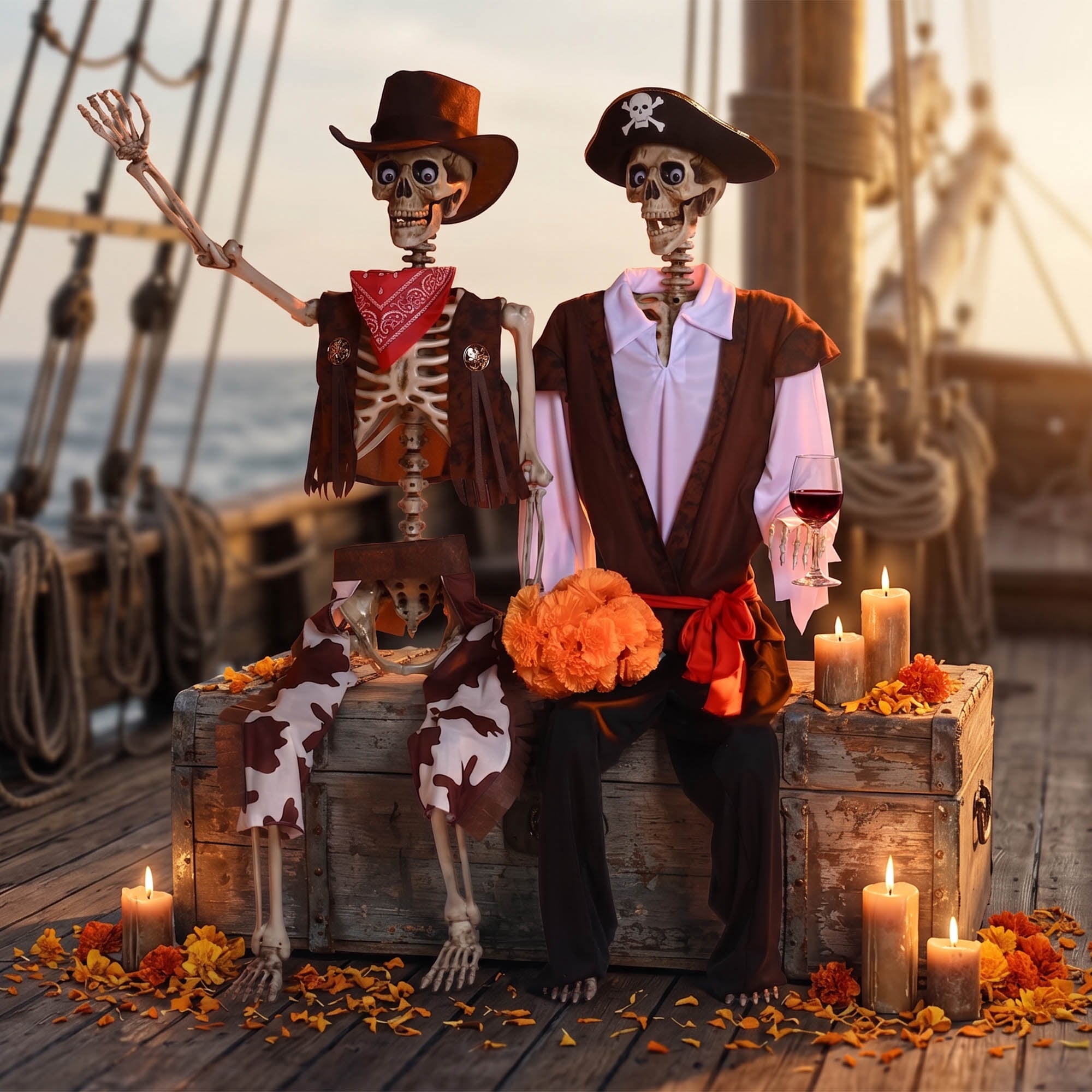 Spooky Yard™ Yescom Halloween 5.6Ft Life Size Skeleton Cowboy Detailed Costume Outdoor Indoor Haunted House Props Decor 2026