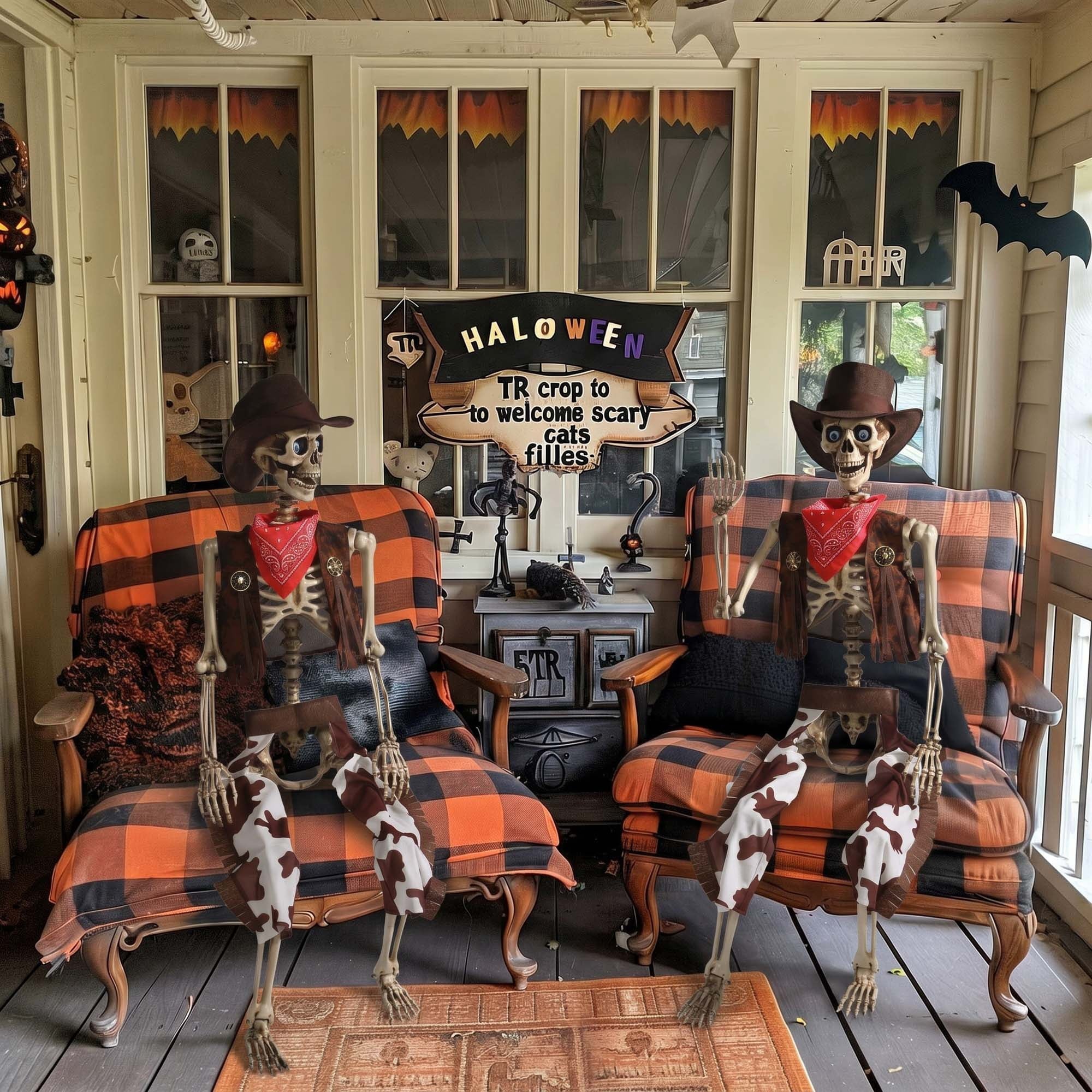 Spooky Yard™ Yescom Halloween 5.6Ft Life Size Skeleton Cowboy Detailed Costume Outdoor Indoor Haunted House Props Decor 2026