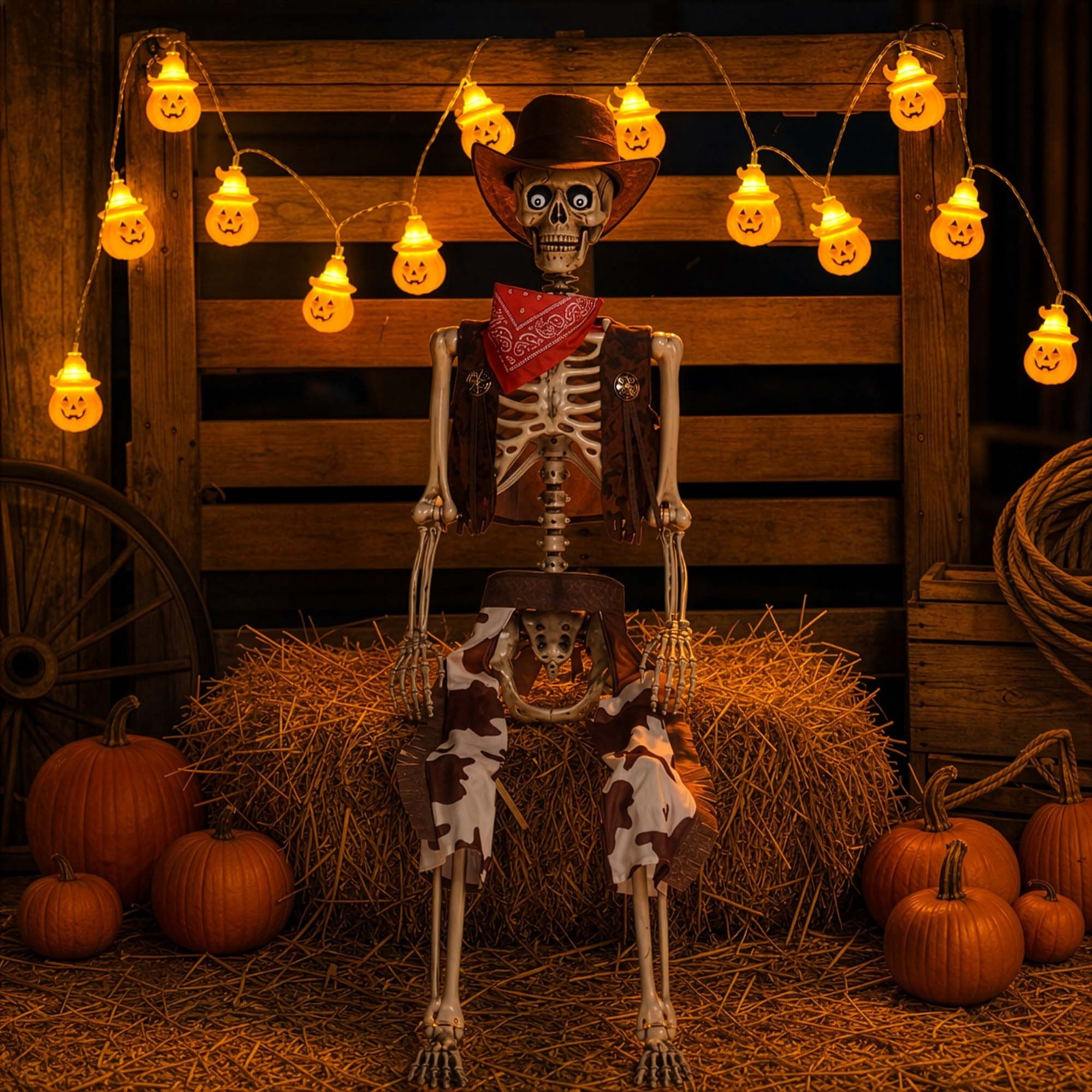 Spooky Yard™ Yescom Halloween 5.6Ft Life Size Skeleton Cowboy Detailed Costume Outdoor Indoor Haunted House Props Decor 2026