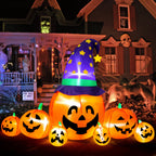 8.7FT Halloween Inflatable Pumpkin Set, 7-Pumpkin Outdoor Decoration with Witch Hats and LED Lights for Yard, Garden, Lawn