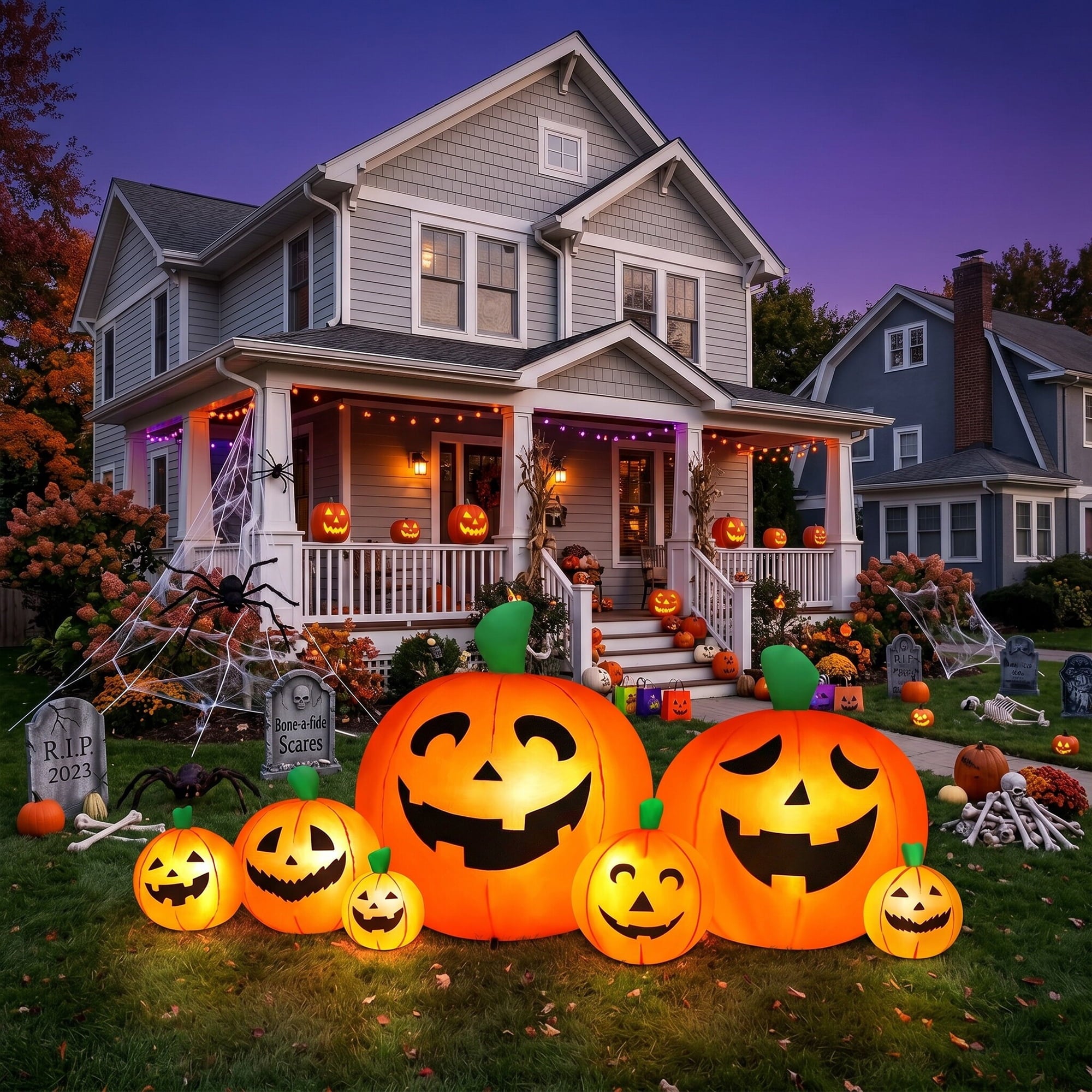 8FT Halloween Inflatable Pumpkin, Outdoor Halloween Yard Decoration with 7 LED Lights