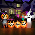Vrilay Halloween Inflatables, 7 FT Long 4 Pumpkins with Cute White Ghost Outdoor Decorations, Built-in LEDs, Blow Up Party, Waterproof Yard, Garden, Lawn Decor