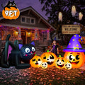 9FT Halloween Inflatable Black Cat with Pumpkin,Halloween Yard Decoration with 8 LED Lights,Blow Up Outdoor Lawn Decor