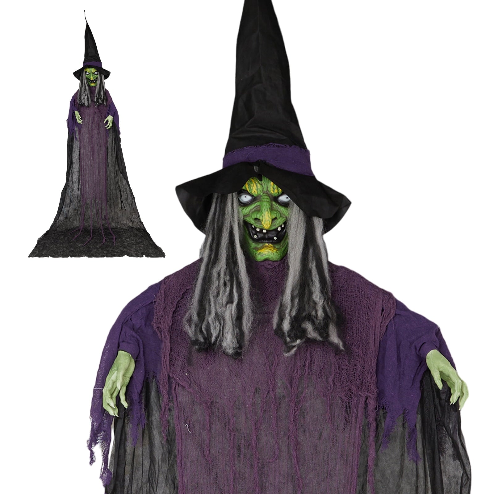 12FT Halloween Animatronic Witch Standing Outdoor Halloween Decoration w/ Green Eyes,Scary Sounds
