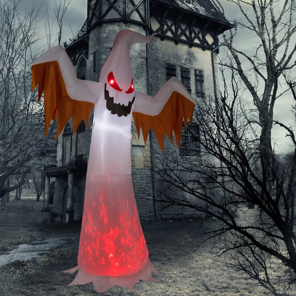12FT Halloween Inflatables Ghost Outdoor Halloween Decoration w/ Scary Flames,4pcs LED Lights