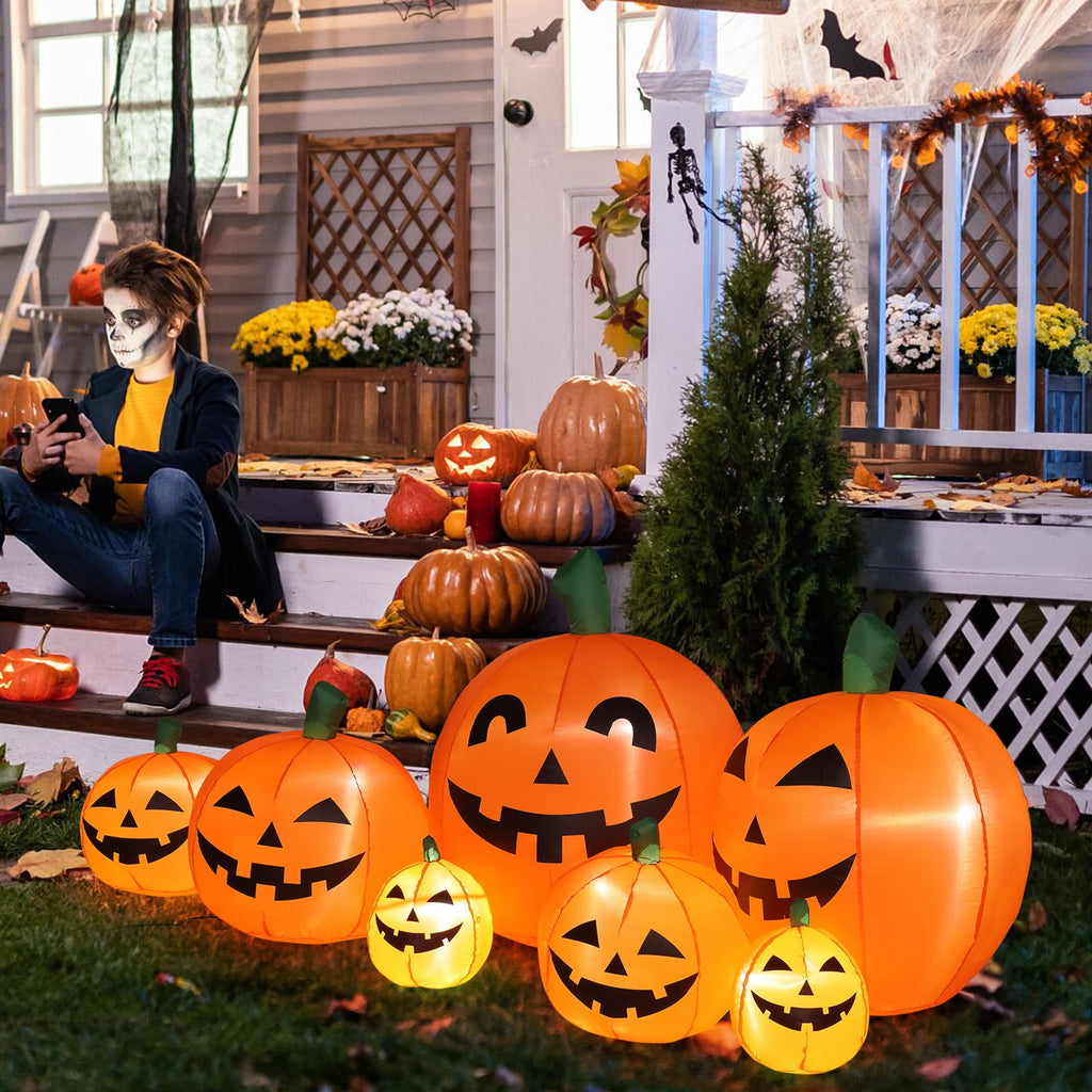 7 FT Halloween Inflatables Pumpkin, Halloween Decoration 7 Blow up Pumpkins w/ Build-in LEDs for Halloween Party