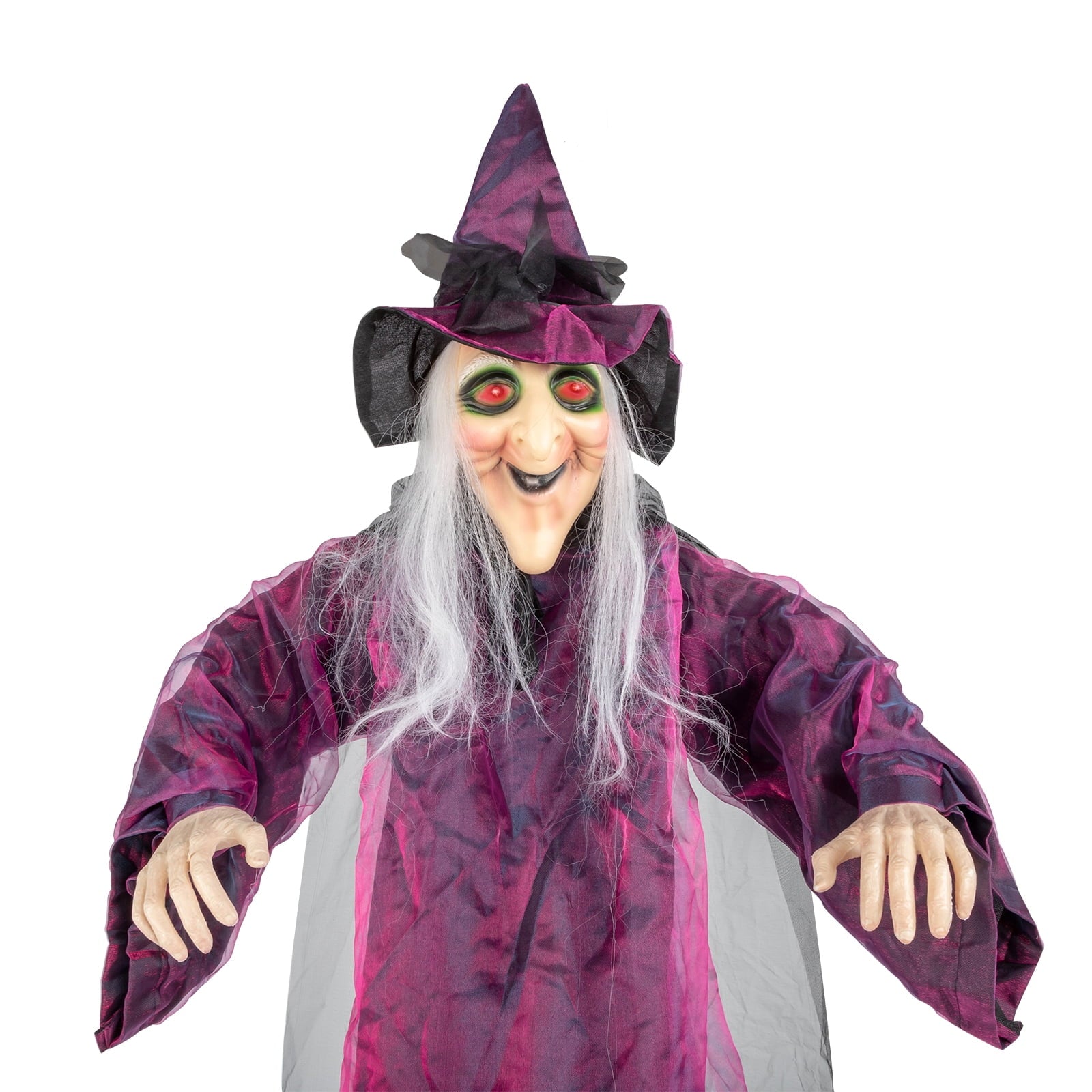 Halloween Witch Hanging Animated Screaming Witch w/ Pre-Recorded Sound, LED Eyes for Yard Outdoor Home Garden