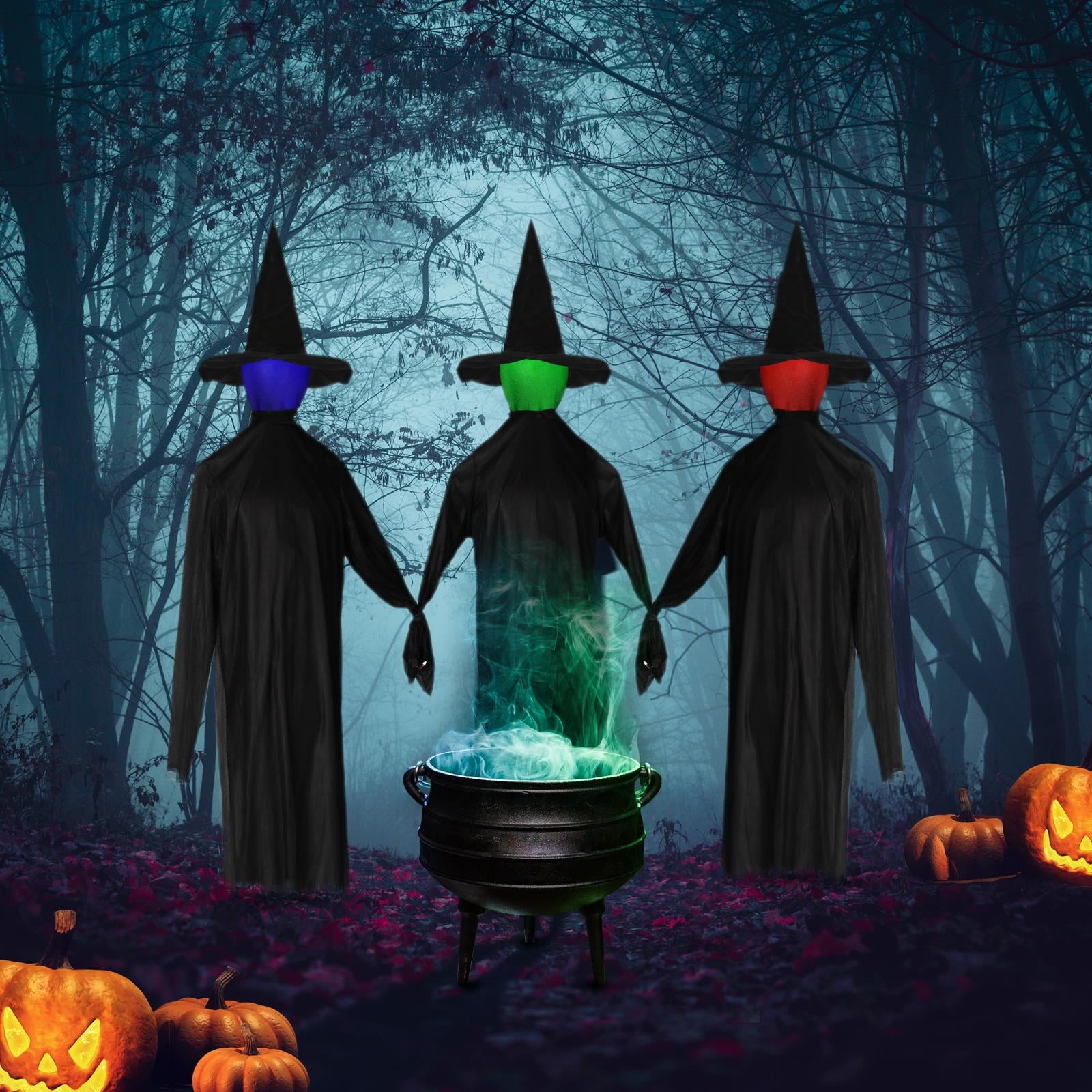 Zimtwon 5.2ft Halloween Decorations Halloween Witches Halloween Props Sorcerers Animated Wicked Sound LED Lighted Glowing Head