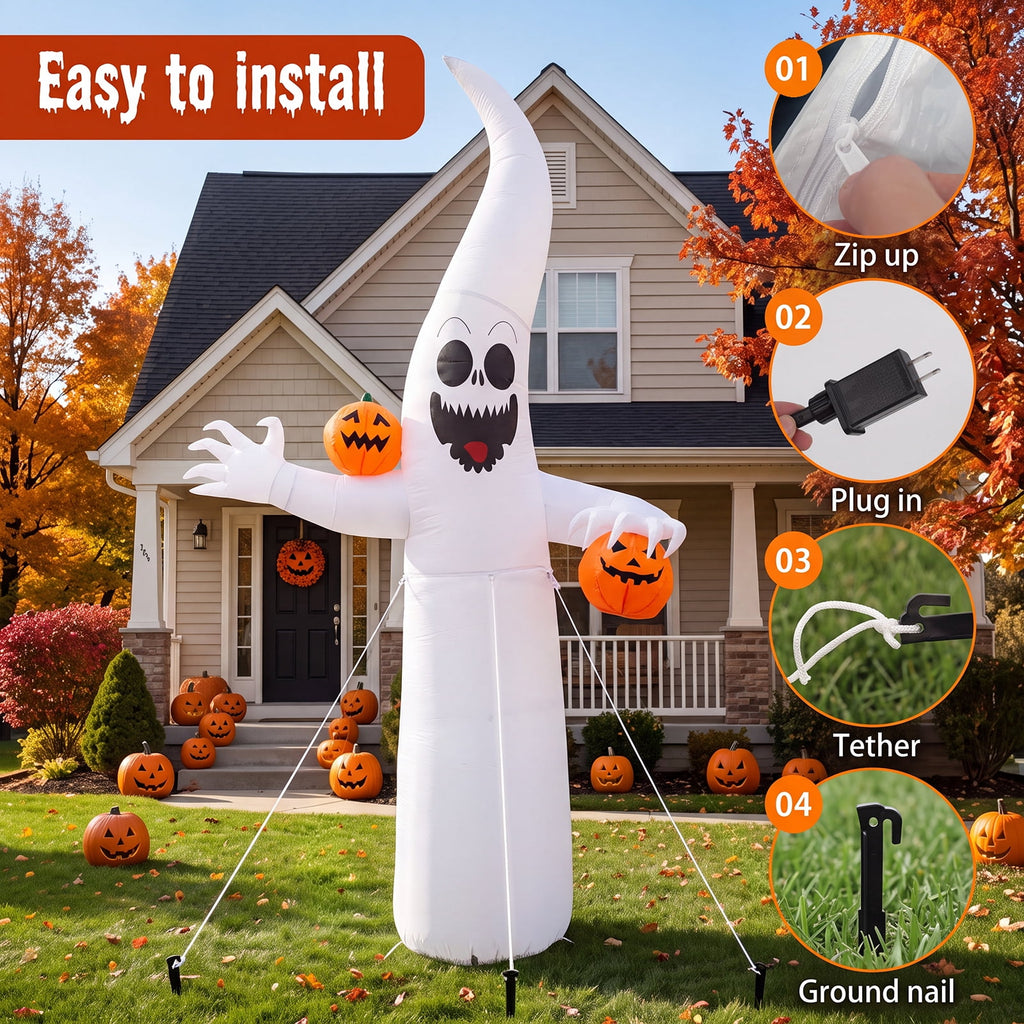 VETPW Halloween Inflatable, 10 FT Giant Ghost Pumpkin Arch Inflatable Decoration with LED Light for Outdoor, Holiday, Party, Yard, Garden Patio Lawn Outside Decor