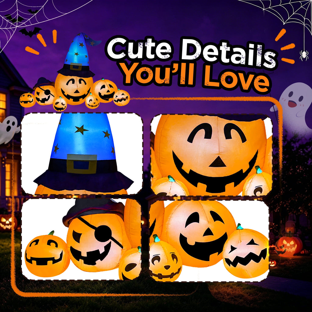8.7ft Long Halloween Inflatable Pumpkin Decoration with Built-in LED Lights, Large Outdoor Blow-Up Yard Decor for Lawn, Garden, Porch, Haunted House and Halloween Party