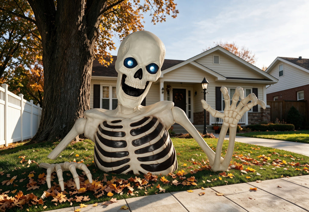 48" Halloween Giant Groundbreaker Skeleton with LED Light Moving Eyes, Creepy Sound Effect for Yard Porch Halloween Decoration