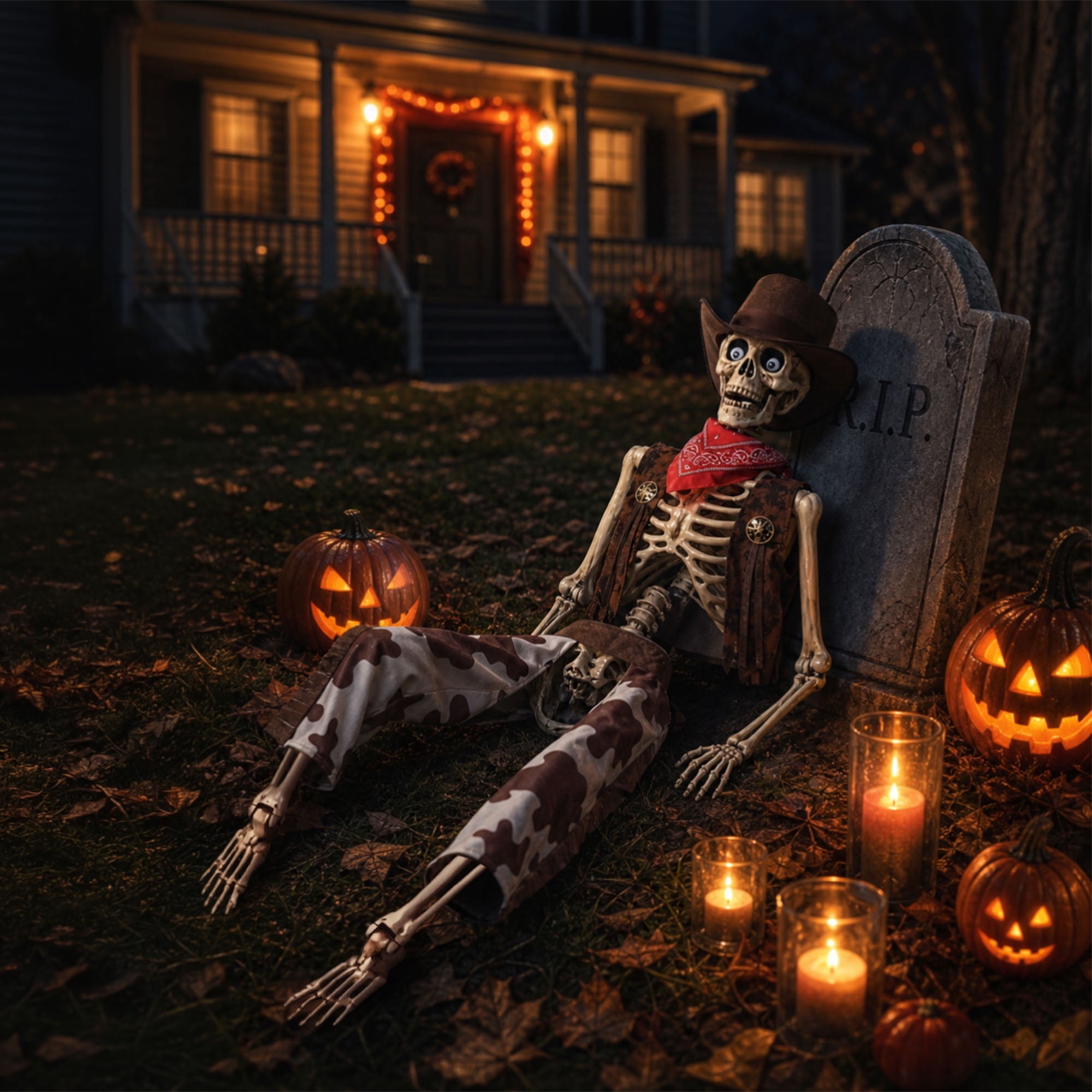 Yescom Halloween 5.6Ft Life Size Skeleton Cowboy Detailed Costume Outdoor Indoor Haunted House Props Decor 2026