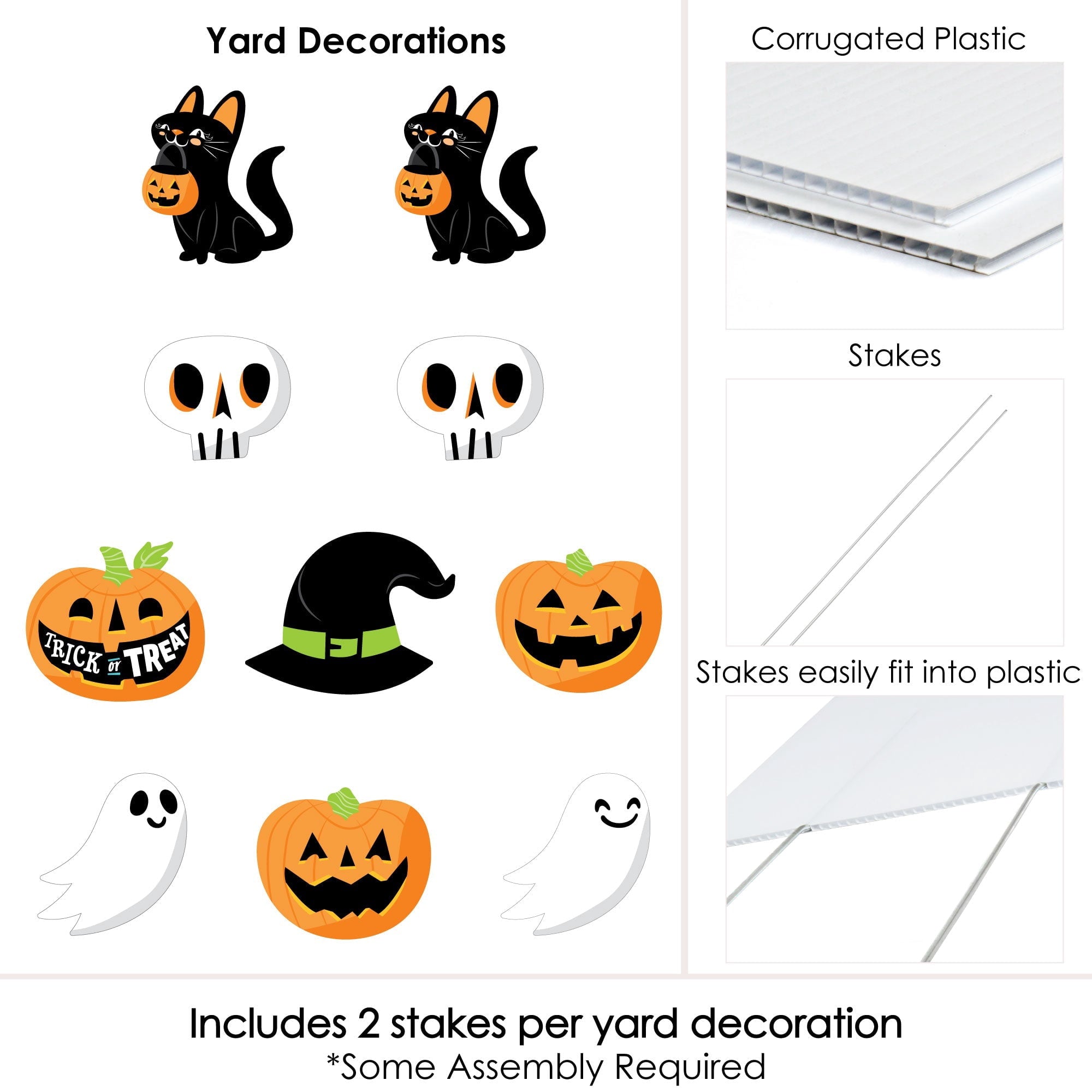 Big Dot of Happiness Jack-O'-Lantern Halloween - Black Cat Ghost Skull & Witch Hat Lawn Decor - Outdoor Kids Halloween Party Yard Decorations - 10 Pc