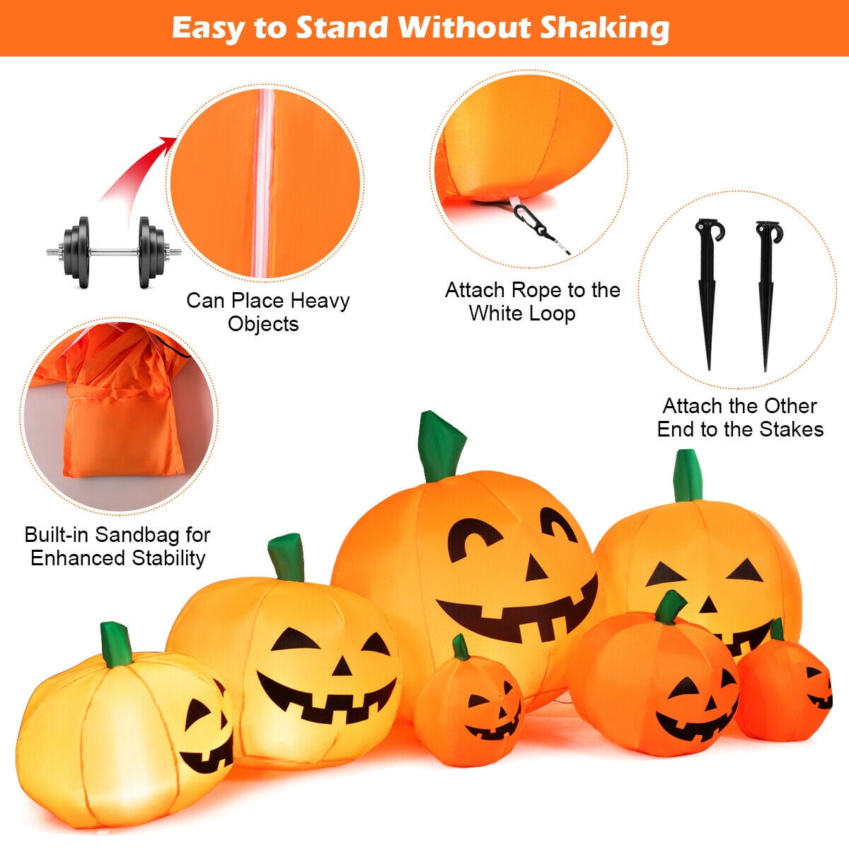 Gymax 7.5ft Inflatable Halloween Pumpkins Set 7 Pumpkins Patch w/ Energy-saving LED & Adapter