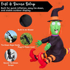4 FT Halloween Inflatables Witch Crashing Into Tree,LED Lighted Blow Up Yard Decoration for Outdoor Garden Lawn Party Decor