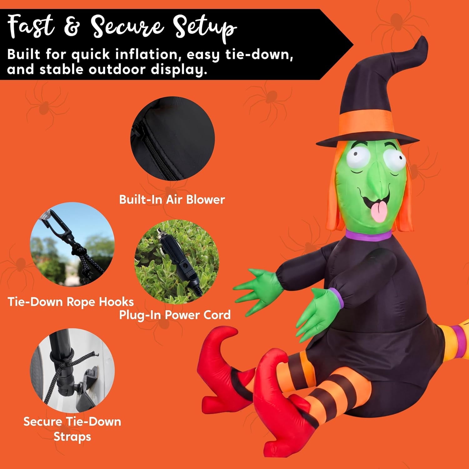 4 FT Halloween Inflatables Witch Crashing Into Tree,LED Lighted Blow Up Yard Decoration for Outdoor Garden Lawn Party Decor