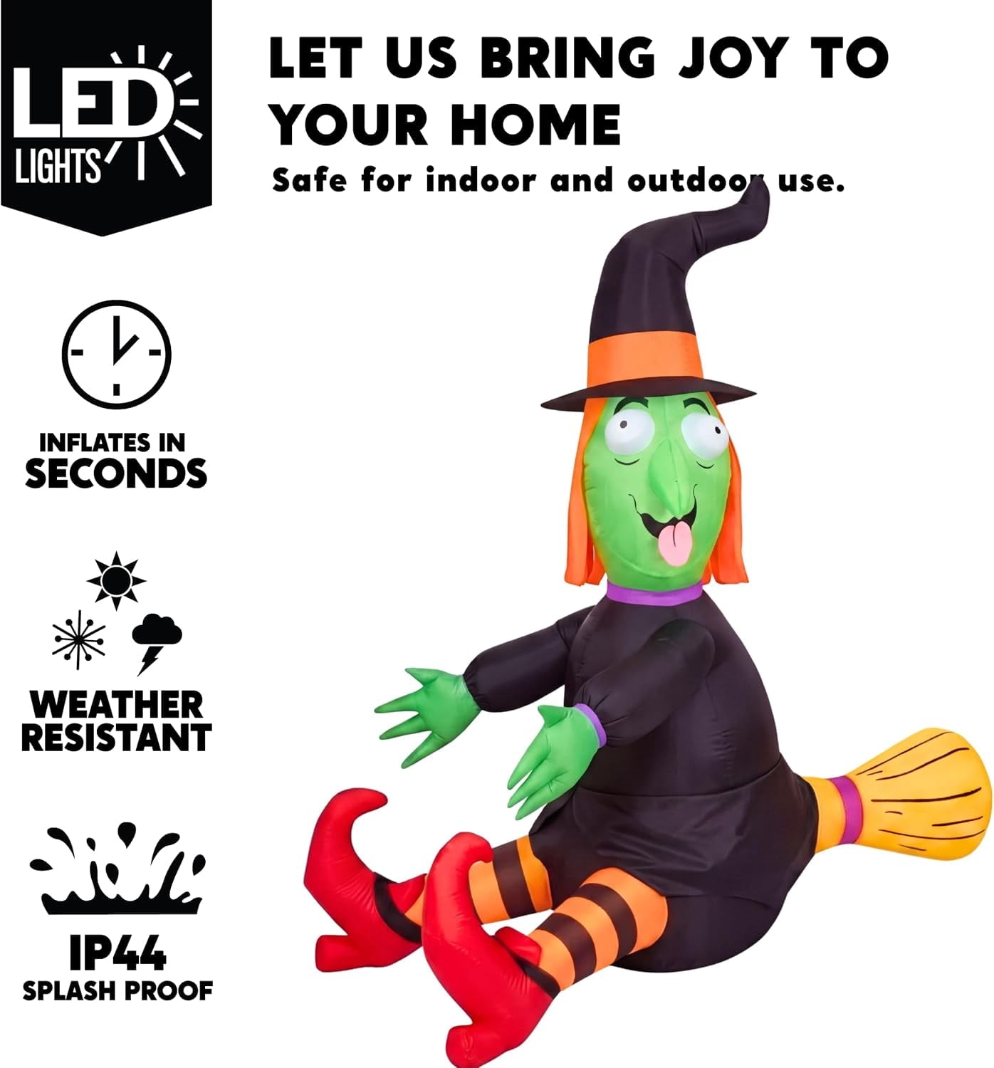 4 FT Halloween Inflatables Witch Crashing Into Tree,LED Lighted Blow Up Yard Decoration for Outdoor Garden Lawn Party Decor