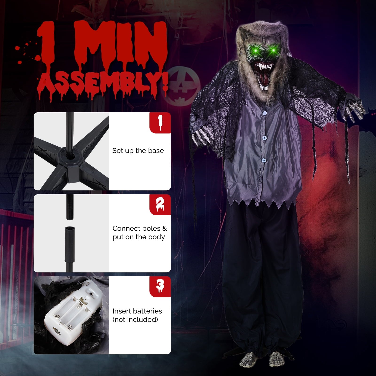 7FT Halloween Animatronic Werewolf w/ Werewolf Barking Sound The Sound Activated Halloween Prop