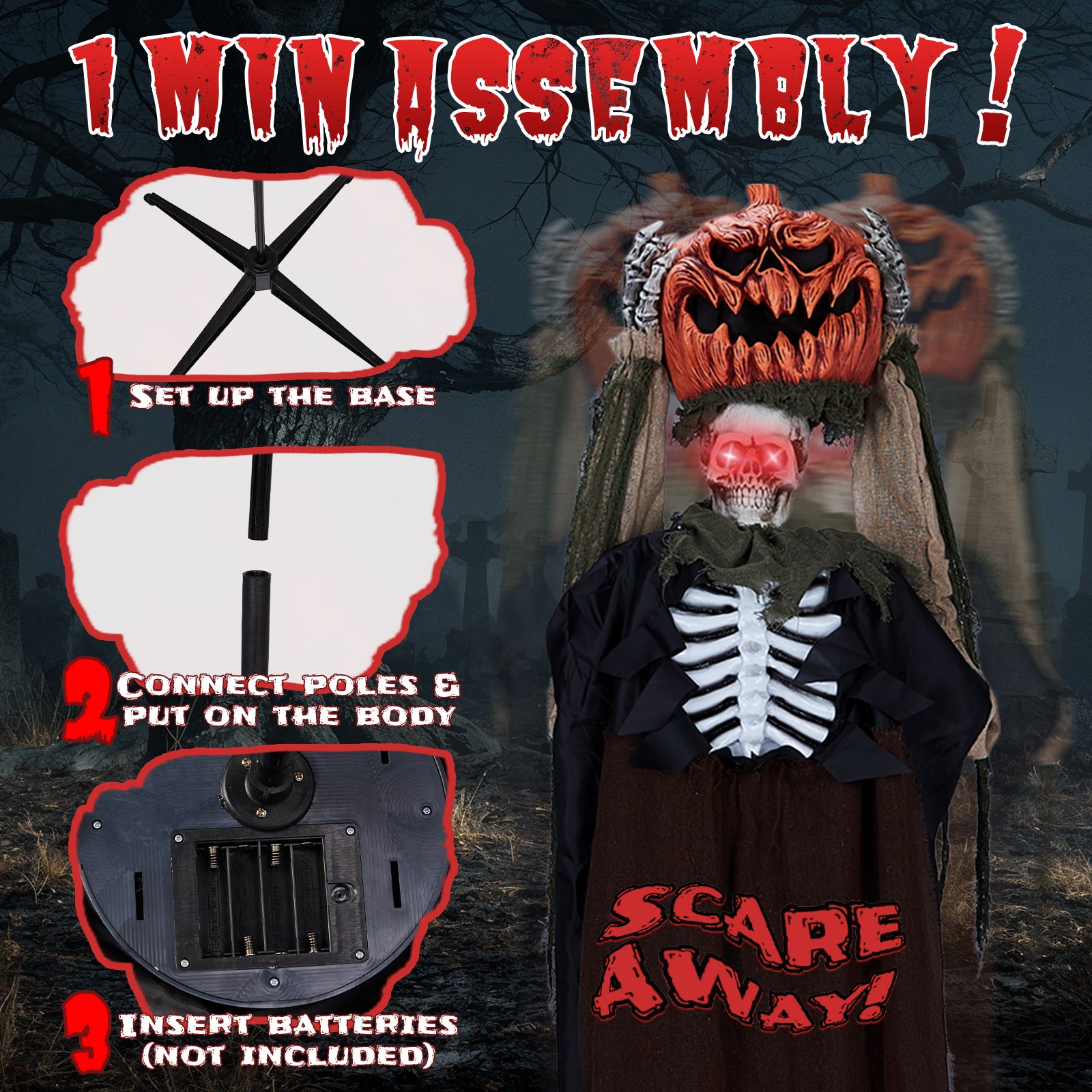 6ft Ghost with The Pumpkin Head Halloween Animated Animatronic Decoration w/ Pre-Recorded Screaming