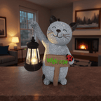 Halloween Decorations Solar Cat Statue Light Garden Decor, Led Home Outside Decor for Patio Yard Pool Front Porch Flower Pots, Solar Powered Welcome Cat Lantern Gardening Gifts