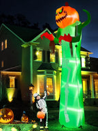 12FT Halloween Inflatable with LED Lights  Giant Pumpkin & Skeleton Outdoor Decoration for Yard, Lawn, Home, & Party  Scary Blow-Up Halloween Holiday Decor
