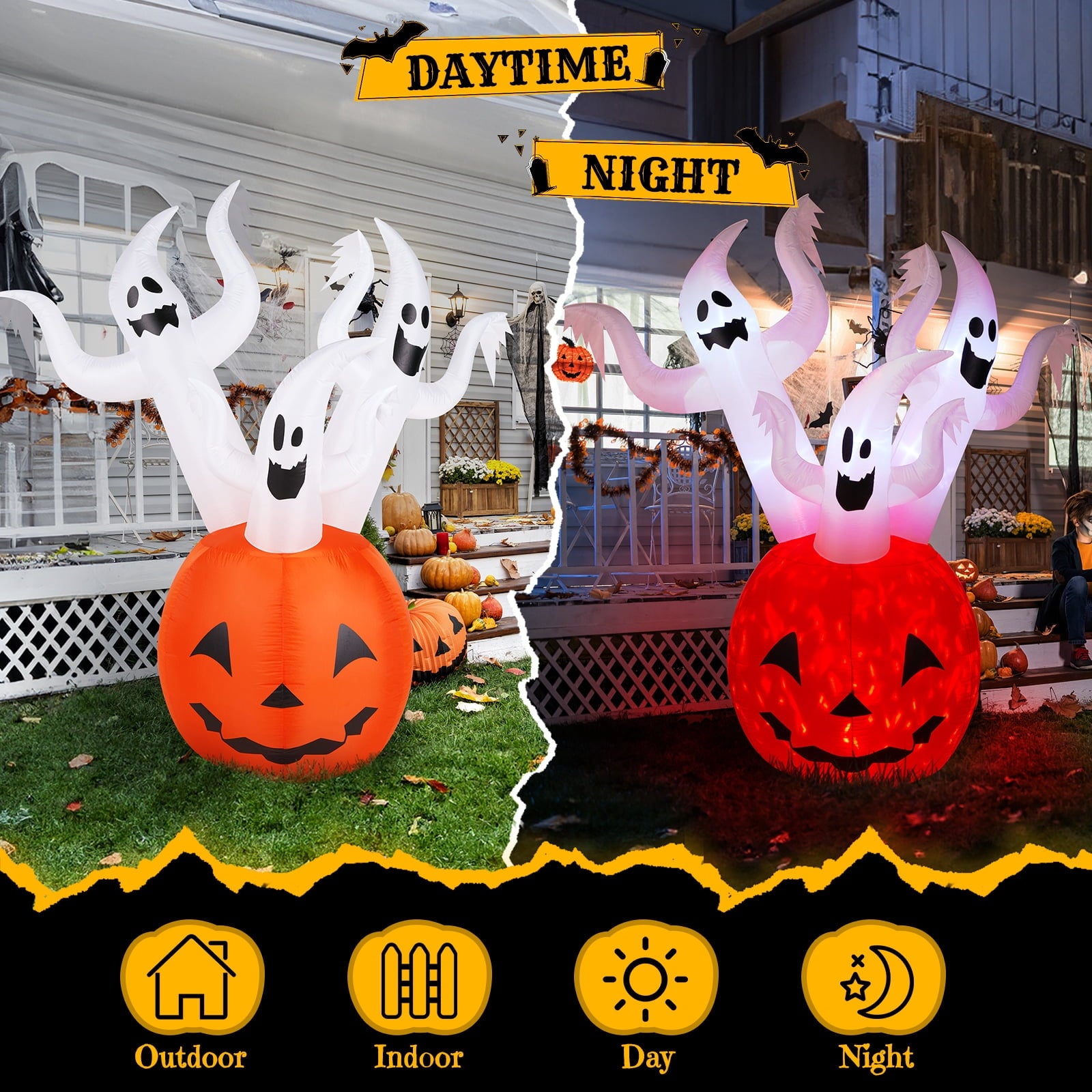 Halloween Ghost and Pumpkin Outdoor Halloween Inflatables for Patio Garden Decor