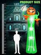 12FT Halloween Inflatable with LED Lights  Giant Pumpkin & Skeleton Outdoor Decoration for Yard, Lawn, Home, & Party  Scary Blow-Up Halloween Holiday Decor