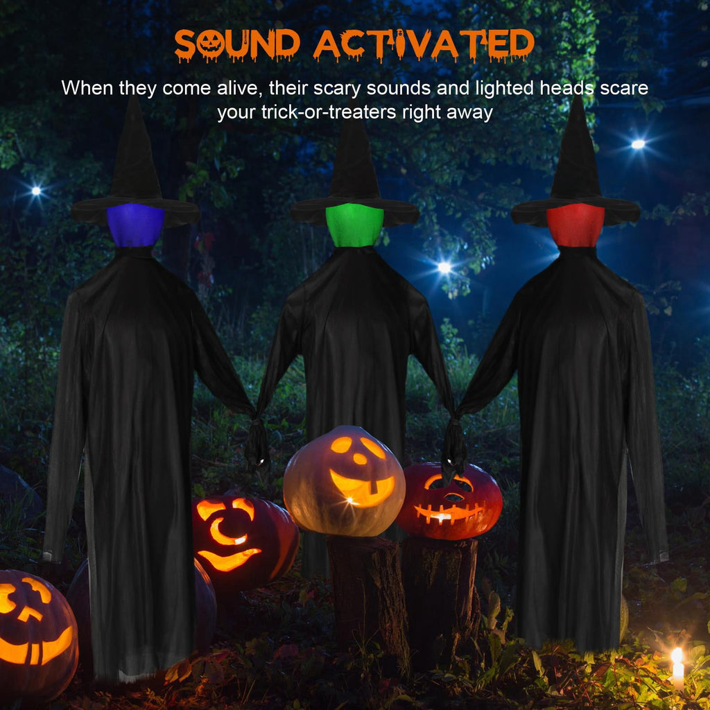 Zimtwon 5.2ft Halloween Decorations Halloween Witches Halloween Props Sorcerers Animated Wicked Sound LED Lighted Glowing Head