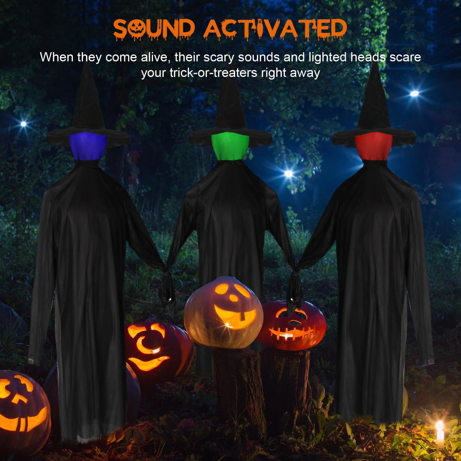 Zimtwon 5.2ft Halloween Decorations Halloween Witches Halloween Props Sorcerers Animated Wicked Sound LED Lighted Glowing Head