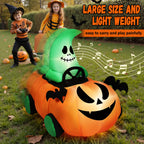 2.6ft Halloween Inflatable with Music and Lights,Remote Control Pumpkin Ghost Car,Blow ups Rc Car,Indoor Outdoor,Orange Green