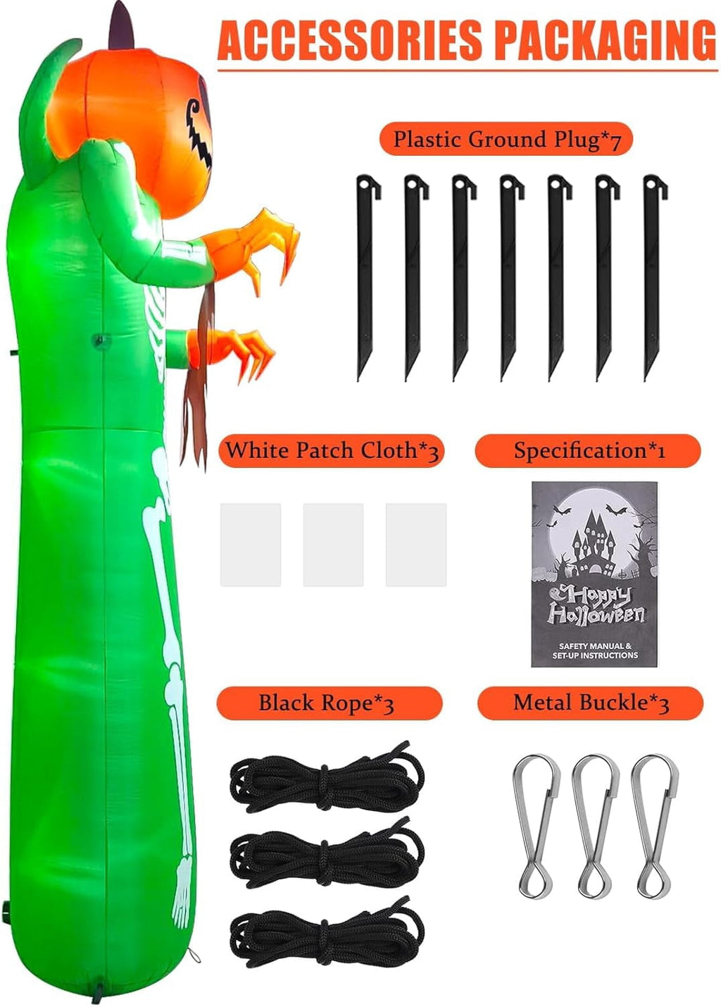 12FT Halloween Inflatable with LED Lights  Giant Pumpkin & Skeleton Outdoor Decoration for Yard, Lawn, Home, & Party  Scary Blow-Up Halloween Holiday Decor
