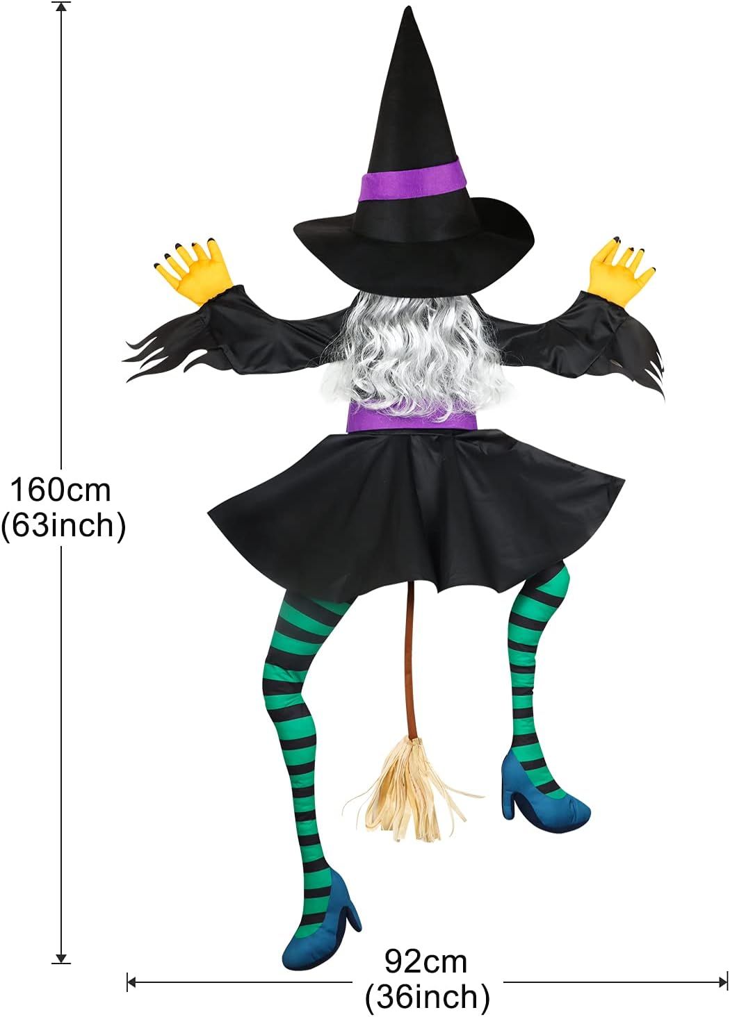 Crashing Witch into Tree Large Halloween Decorations Outside, 63" Flying Witch Crashing Halloween Decor, Hanging Witch Decor Outdoor Ornaments for Front Porch, Door, Yard, Tree, Fence