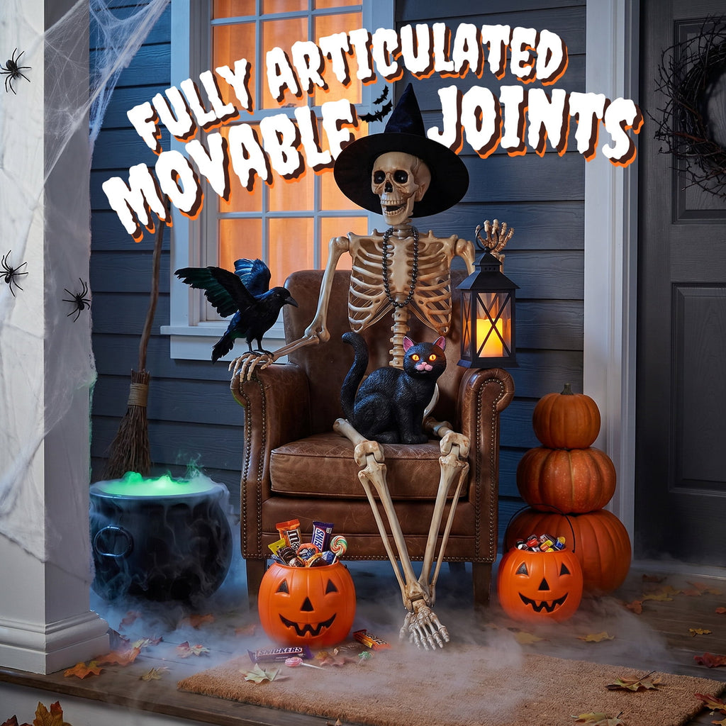 5.4ft Halloween Skeleton Decorations, Weathered Posable Skeleton Decor for Halloween Decorations Outdoor Indoor