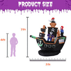 7 FT Halloween Inflatable Skeletons Ghosts on Pirate Ship Lights Decor Outdoor Indoor Holiday Decorations, Blow up Lighted Yard Decor, Giant Lawn Inflatables Home Family Outside Decor